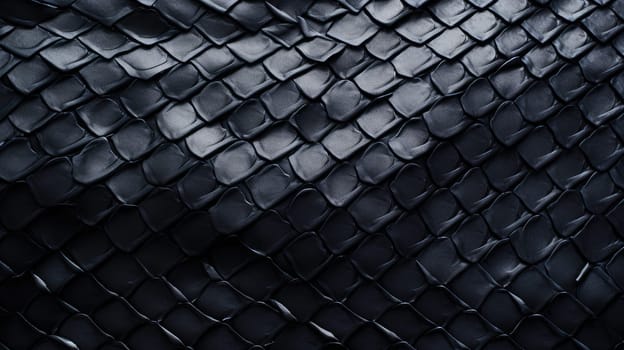 Background texture black leather reptiles. Snake skin or dragon scale texture. AI generated image
