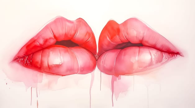 female lips in a kiss, red lipstick, made with Generative AI