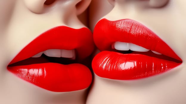 female lips in a kiss, red lipstick, made with Generative AI