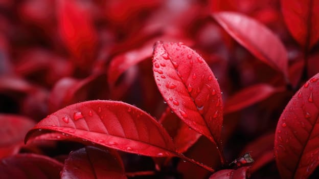 Macro photography of red leaves. Generative AI image weber.