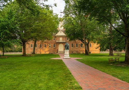 Wren building entrance at William and Mary college in Williamsburg Virginia