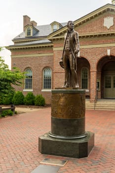 Statue of James Monroe in front of Tucker Hall at William and Mary college in Williamsburg Virginia
