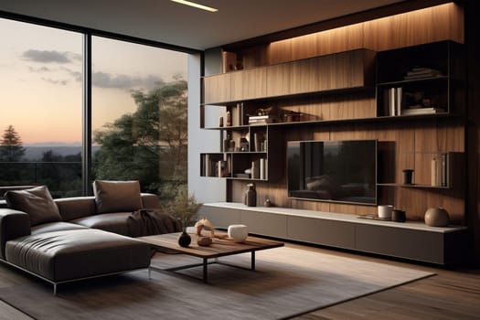 Modern trendy living room interior. AI generated.