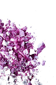 Powder cosmetics, mineral organic eyeshadow, blush or crushed cosmetic product isolated on white background, makeup and beauty banner, flatlay design.