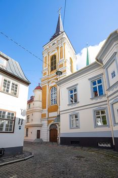 Riga, Latvia. 22 August 2021.  exterior view of the St. Mary Magdalene Church in the city center