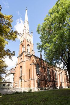 Riga, Latvia. 22 August 2021.  A view of  the St. Saviour's Anglican Church in the city center
