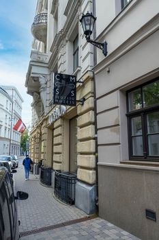 Riga, Latvia. 22 August 2021.  exterior view of the entrance to the museum of illusion in the city center