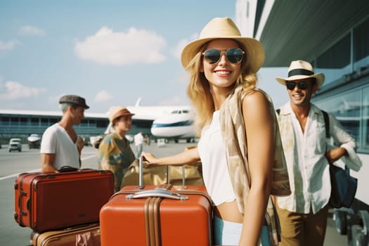 Young couple at an airport. Generative AI