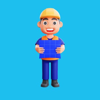 3d render cute construction workers activities