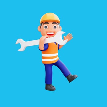 3d render cute construction workers activities