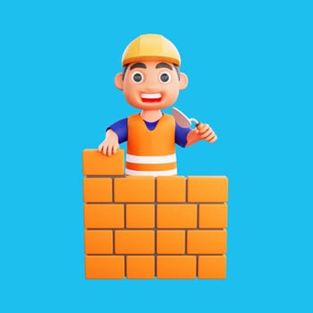 3d render cute construction workers activities