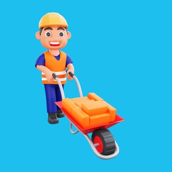 3d render cute construction workers activities