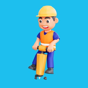 3d render cute construction workers activities