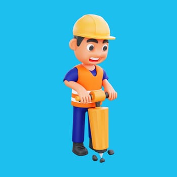 3d render cute construction workers activities