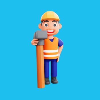 3d render cute construction workers activities