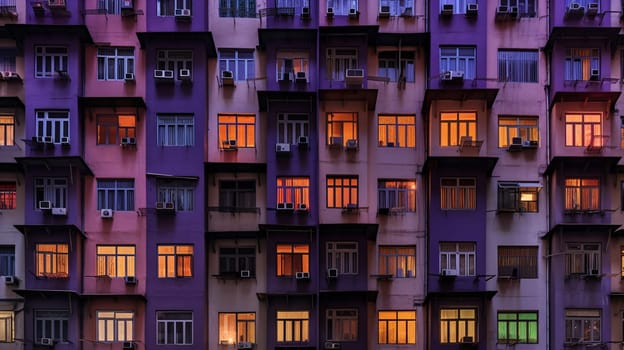a shot of an apartment building with colorful walls - AI generative
