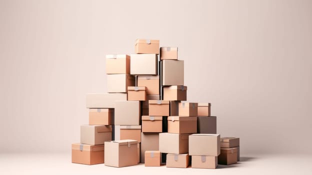 Pile of cardboard boxes packages on white background. Generative Ai