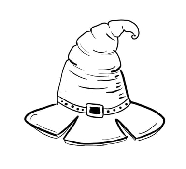 hand drawn line witch hat On a white background, isolate