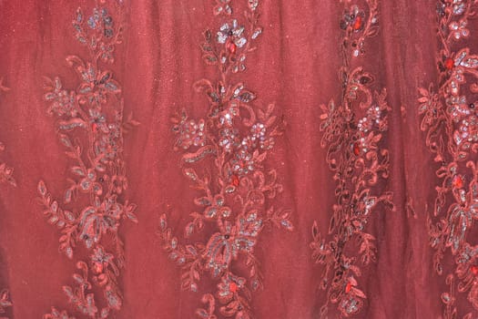 red scarlet fabric with lace for bridesmaid wedding dress. High quality photo