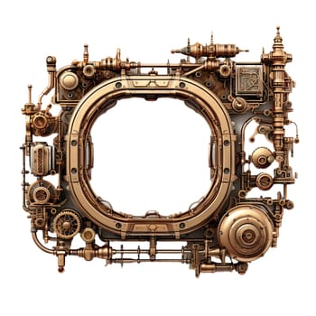 Metallic frame with vintage machine gears and cogwheel. Isolated on transparent background. Mock up template