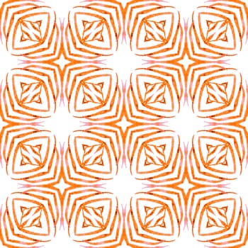 Hand drawn green mosaic seamless border. Orange attractive boho chic summer design. Textile ready popular print, swimwear fabric, wallpaper, wrapping. Mosaic seamless pattern.