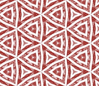 Ethnic hand painted pattern. Wine red symmetrical kaleidoscope background. Textile ready fantastic print, swimwear fabric, wallpaper, wrapping. Summer dress ethnic hand painted tile.