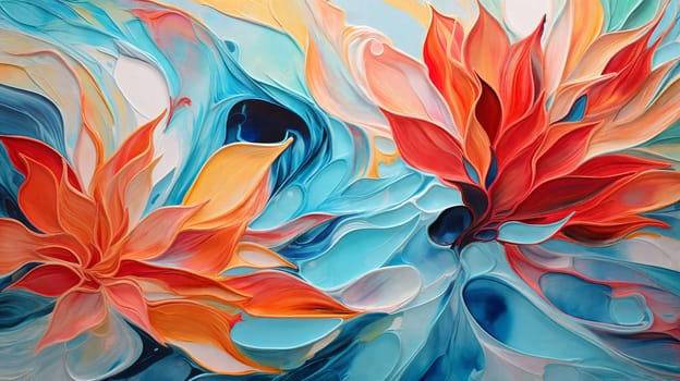 An abstract marbled acrylic painted flower blooms, blending vibrant hues in a mesmerizing display. Generative AI.