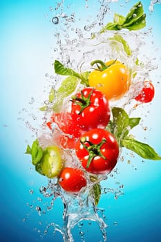 Tomatoes in flight with splashes