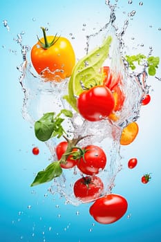 Tomatoes in flight with splashes