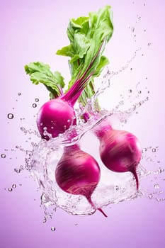 Beets fall into the water with splashes