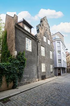 Riga, Latvia. 22 August 2021.  a typical old house in the city center