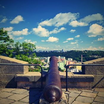 City of Brno - Czech Republic - Europe. Beautiful old cannon near Spilberk castle above the town.