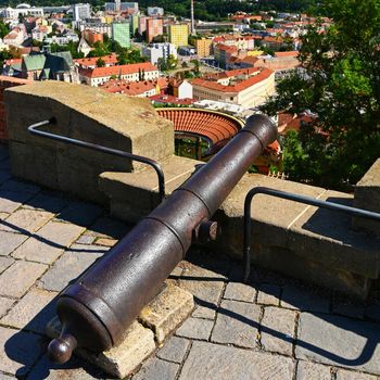 City of Brno - Czech Republic - Europe. Beautiful old cannon near Spilberk castle above the town.