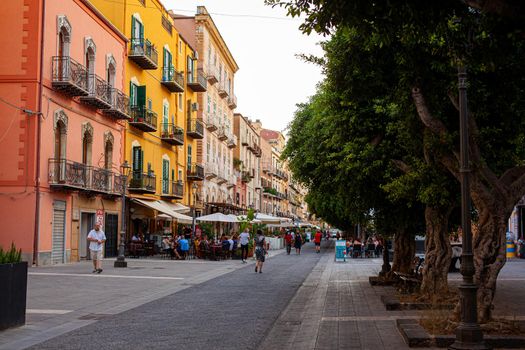 Porto Empedocle, Italy - July 22: View of the Via Roma in the summer season on July 22, 2021