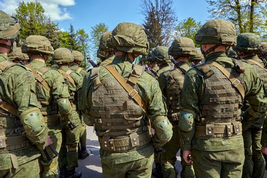 Army parade - a march of soldiers in uniform. Servicemen of the Republic of Belarus in the ranks.