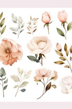 botanical pattern with watercolor flowers, AI Generated. High quality illustration