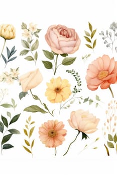 botanical pattern with watercolor flowers, AI Generated. High quality illustration