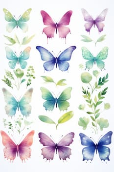 set of watercolor butterflies isolated on white, AI Generated. High quality illustration