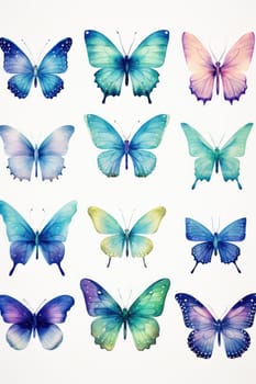 set of watercolor butterflies isolated on white, AI Generated. High quality illustration