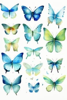 set of watercolor butterflies isolated on white, AI Generated. High quality illustration