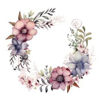 watercolor floral wreath isolated on white , AI Generated