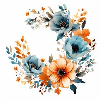 watercolor floral wreath isolated on white , AI Generated