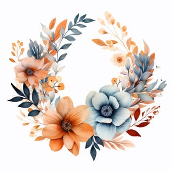 watercolor floral wreath isolated on white , AI Generated