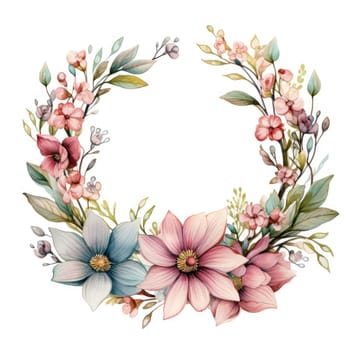 watercolor floral wreath isolated on white , AI Generated