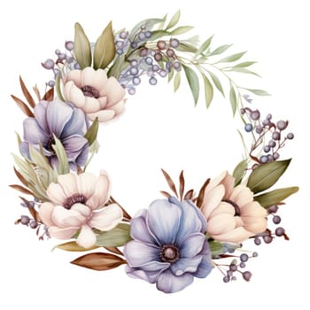 watercolor floral wreath isolated on white , AI Generated
