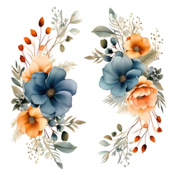 watercolor floral wreath isolated on white , AI Generated