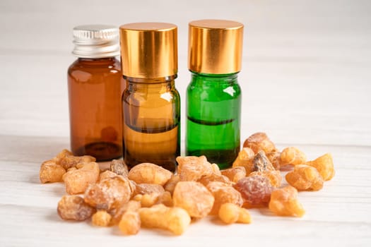 Frankincense or olibanum aromatic resin isolated on white background used in incense and perfumes.