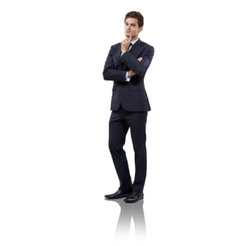 Suit, corporate fashion for business and a stylish man looking confident and professional on a png, transparent and isolated or mockup background. Portrait of a handsome executive or entrepreneur.