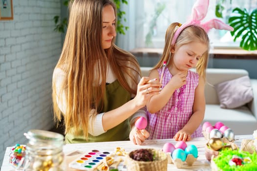 Cute family, mother and daughter preparing for Easter celebration