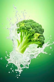 Broccoli with splashes of water. Close-up. High quality photo